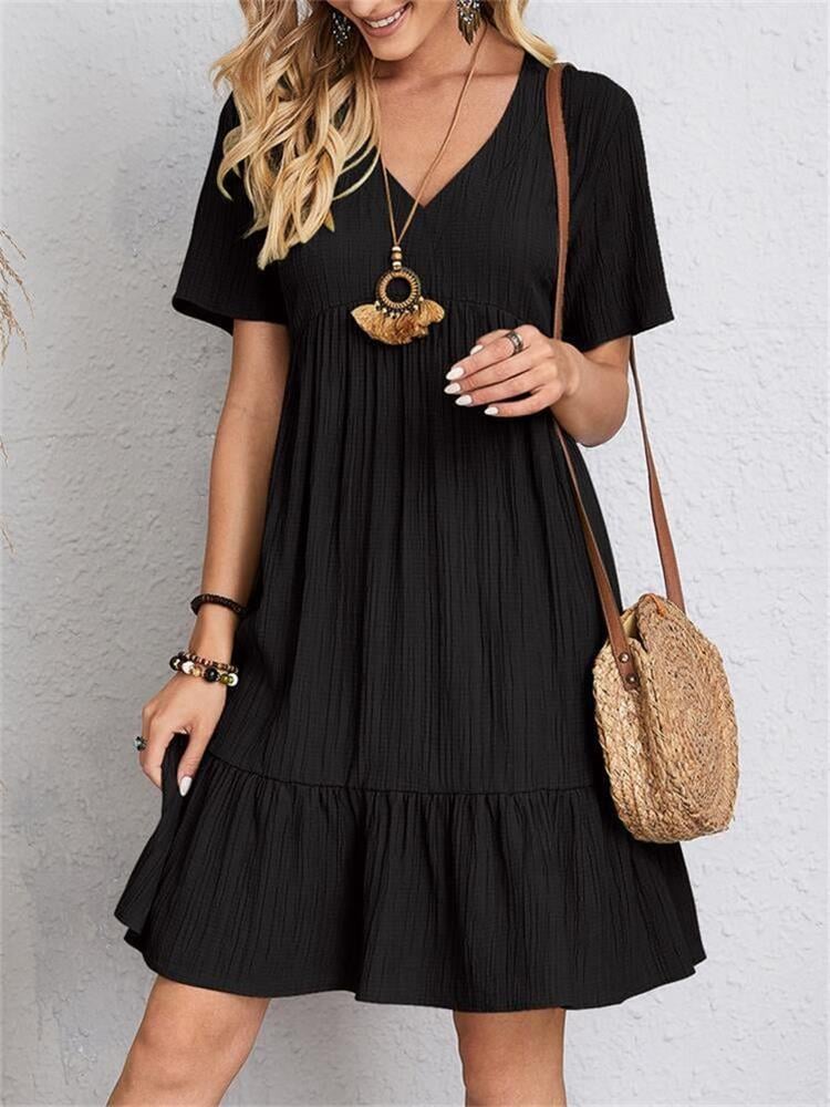 👗💃Vintage női pamut V-nyakú ruha